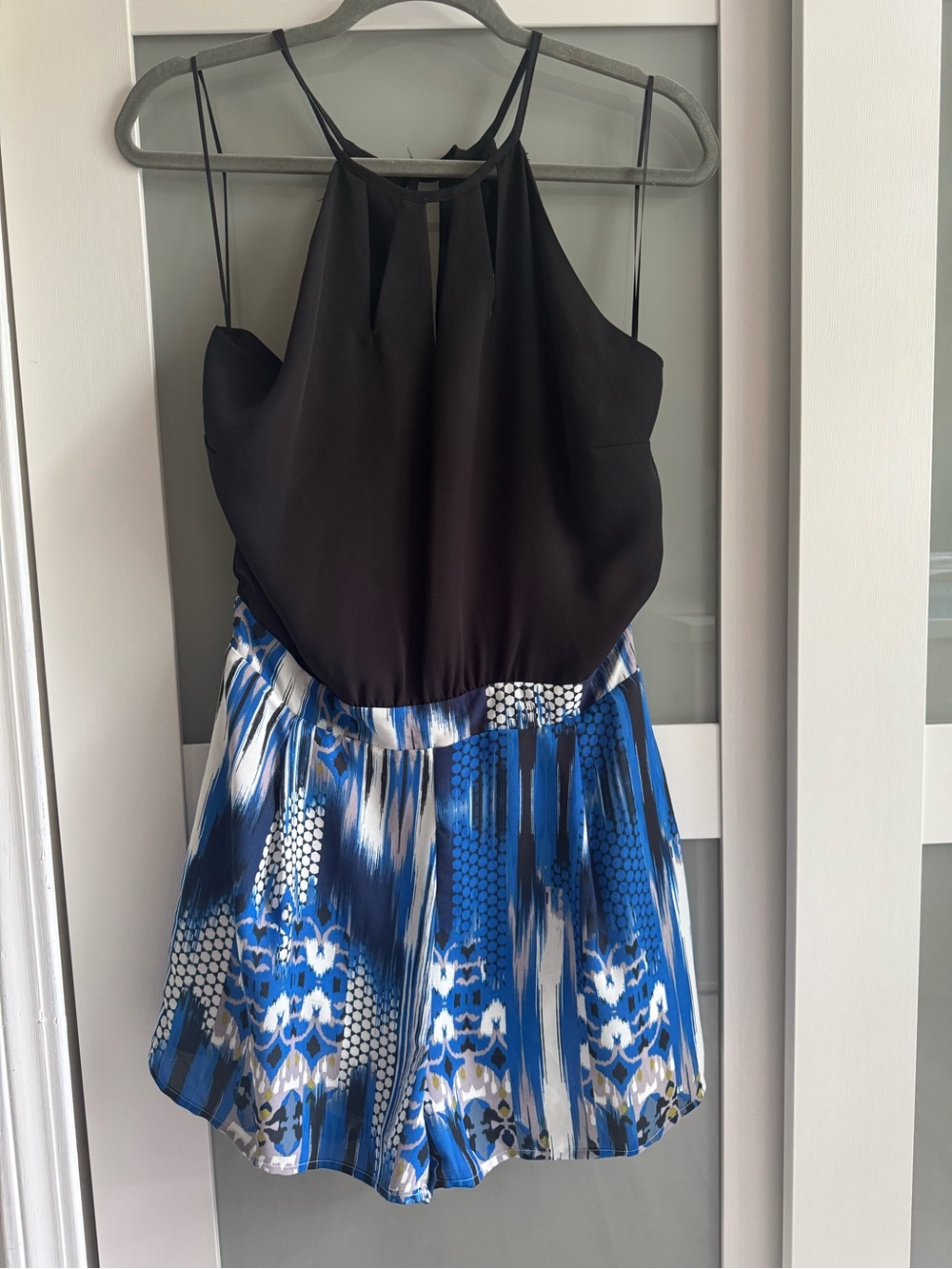 Black Halter Top with Blue Printed Skirt Romper